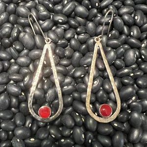 Sterling silver drop earrings with red coral stones